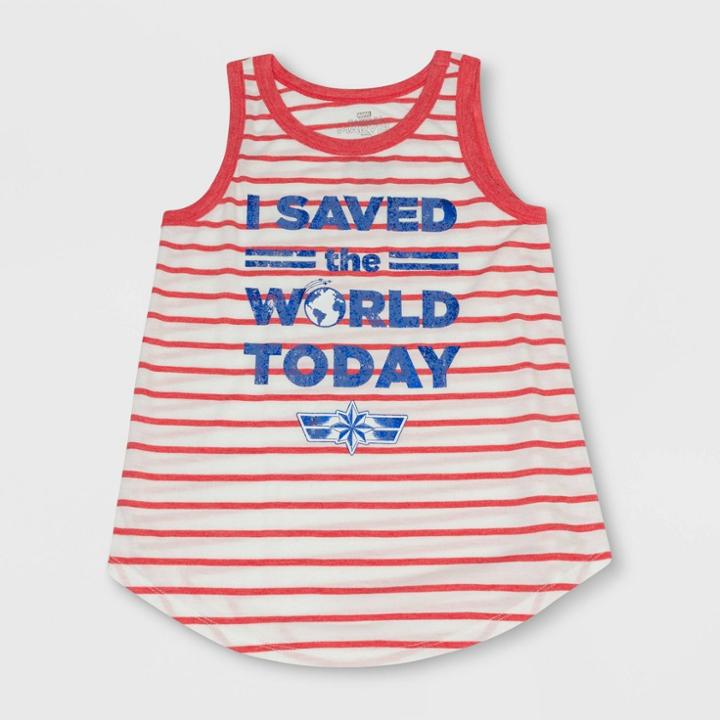 Girls' Captain Marvel Save The World Tank Top - Red/ivory