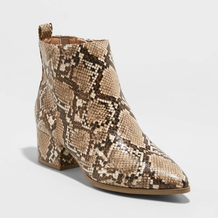 Women's Valerie Snakeskin City Ankle Bootie - A New Day Taupe