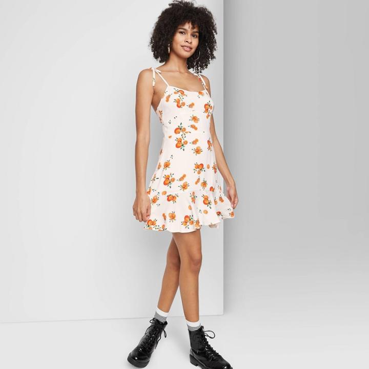 Women's Sleeveless Tie-strap Drop Hem Dress - Wild Fable White Fruit Print