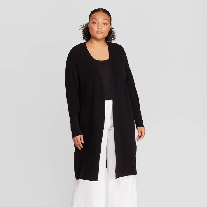 Women's Plus Size Long Sleeve Open-front Essential Cardigan - Prologue Black