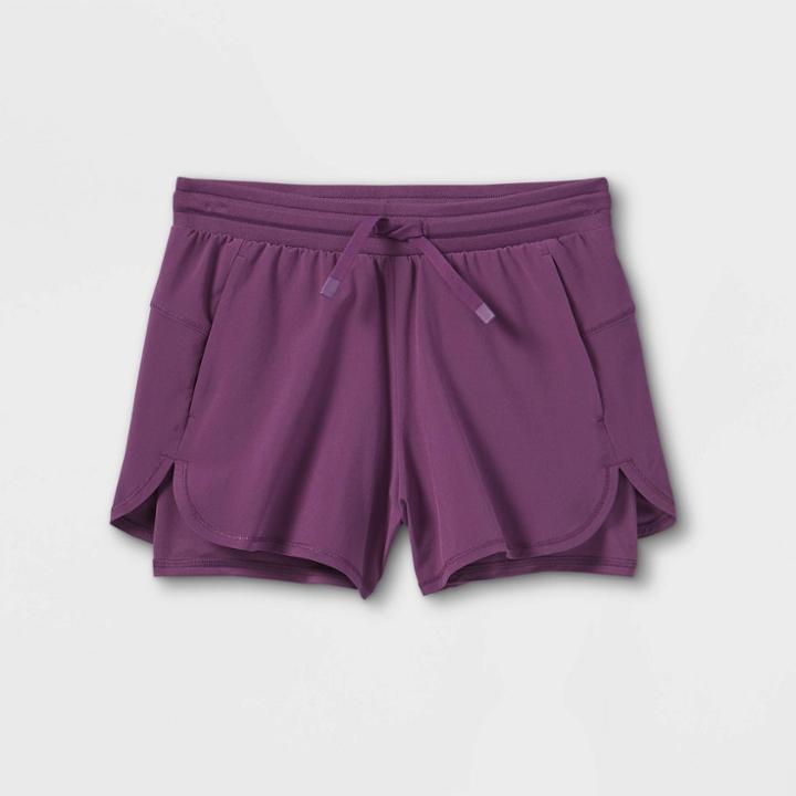 Girls' Double Layered Run Shorts - All In Motion Grape Purple