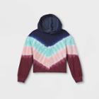 Girls' Fleece Raw Edge Hoodie - Art Class Navy/maroon