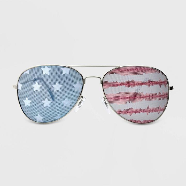 Women's Americana Striped Aviator Silver Stars And Tie Dye Stripes Sunglasses - Wild Fable,
