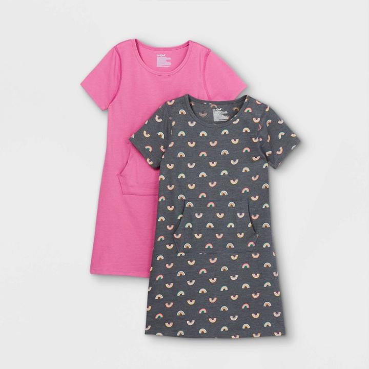 Girls' Adaptive Abdominal Access 2pk Knit Short Sleeve Dress - Cat & Jack Purple/charcoal Gray