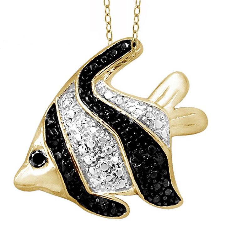Target 120 Ct.t .w. Round-cut Black And White Diamond Pave Set Fish Pendant - Yellow