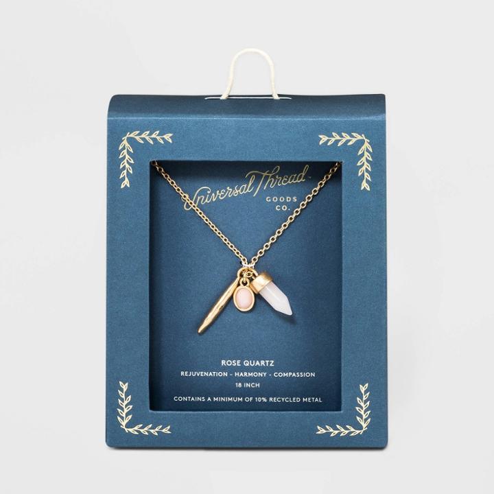 Semi-precious Rose Quartz And Recycled Metal Cluster Necklace - Universal Thread Gold/pink, Women's