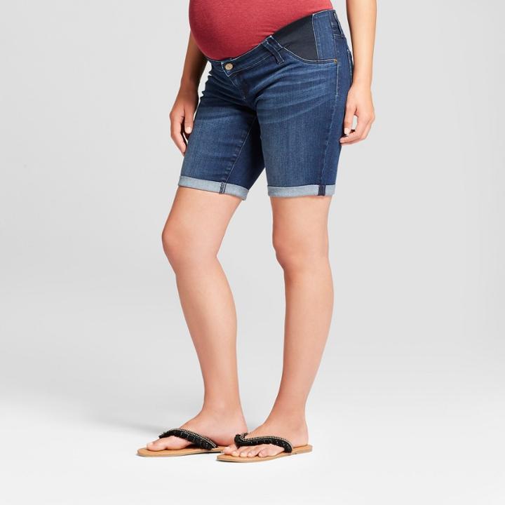 Maternity Inset Panel Bermuda Jean Shorts - Isabel Maternity By Ingrid & Isabel Dark Wash 12, Women's, Blue