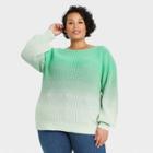 Women's Plus Size Ombre Striped Crewneck Pullover Sweater - Ava & Viv Green X