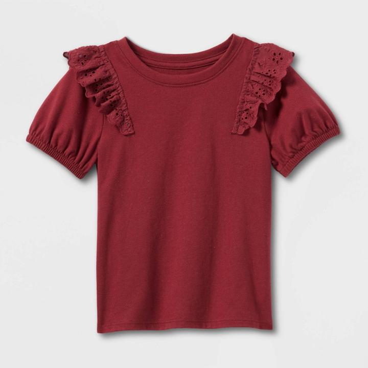 Toddler Girls' Knit Short Sleeve Eyelet Top - Cat & Jack Burgundy