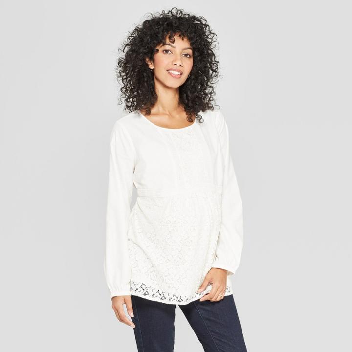 Maternity Long Sleeve Lace Babydoll Top - Isabel Maternity By Ingrid & Isabel Cream (ivory)