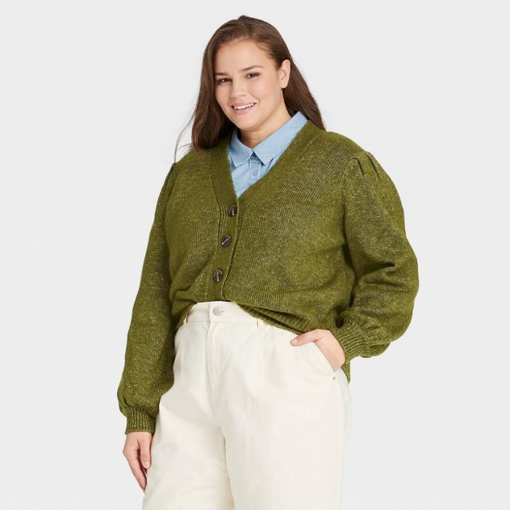 Women's Plus Size Shruken Cardigan - Who What Wear Green