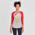 Women's Looney Tunes Tweety Bird Christmas 3/4 Raglan Sleeve Graphic T-shirt - Heather Gray