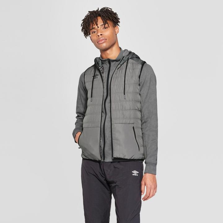 Umbro Men's Fleece Puffer Vests - Gray