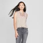 Women's Striped Embroidered Tassel Tank Top - Knox Rose Oatmeal