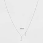 Silver Plated Cubic Zirconia Initial 'j' Chain Pendant Necklace And Earring Set - A New Day