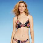 Women's Lightly Lined Strappy Front Detail Bikini Top - Shade & Shore Black Tropical Print