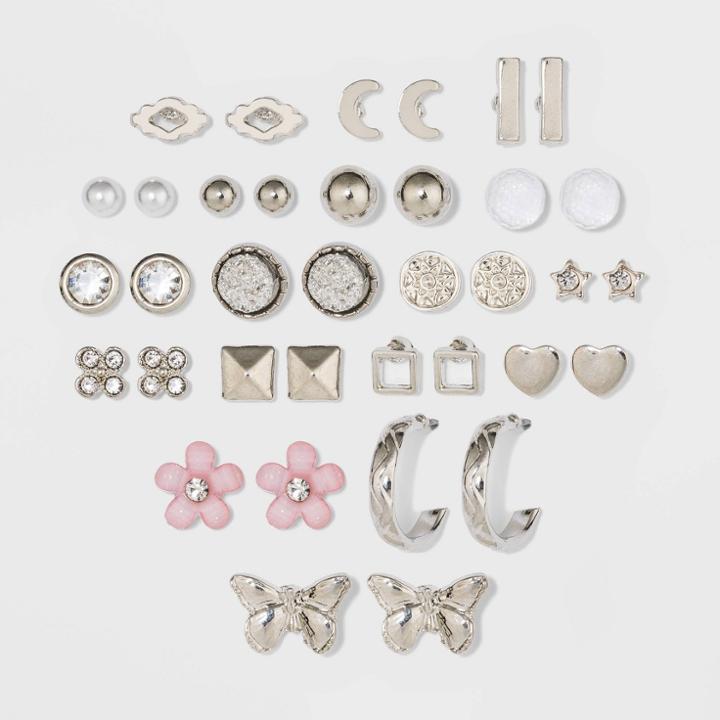 Heart Flower And Butterfly Multi Earring Set - Wild Fable , Women's,