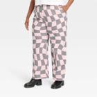Grayson Threads Women's Plus Size Pink And Gray Checkered Print Graphic Wide Leg Pants - Pink