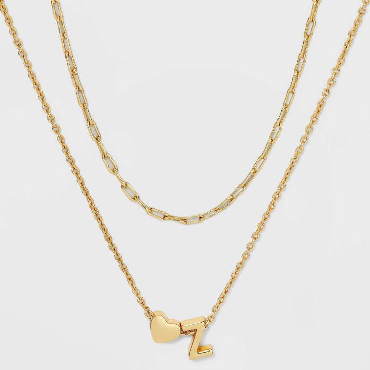 14k Gold Dipped 'z' Initial With Heart Chain Necklace - A New Day Gold