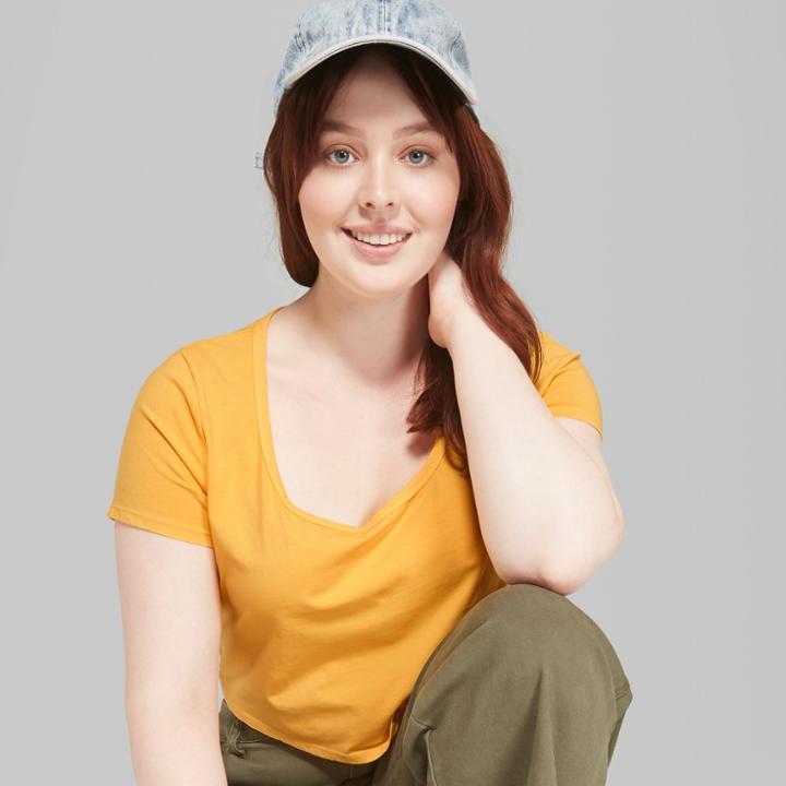 Women's Plus Size Washed Cropped Short Sleeve T-shirt - Wild Fable Gold
