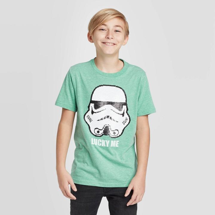 Boys' Star Wars Stormtrooper Flip Sequin St. Patrick's Day T-shirt - Green