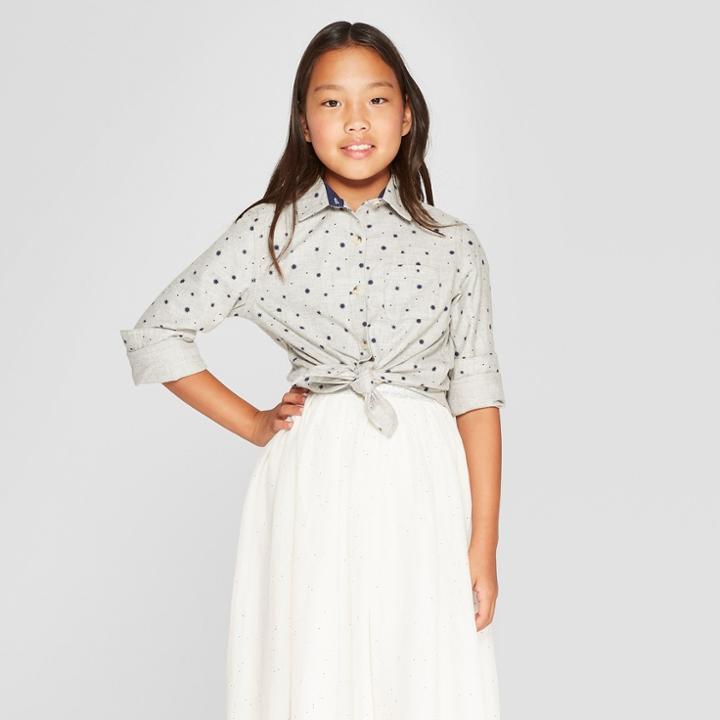 Girls' Long Sleeve Woven Button-down Shirt - Cat & Jack Heather Gray