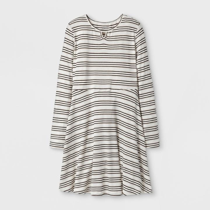 Girls' Rib Knit Dress - Art Class Black/white/gold
