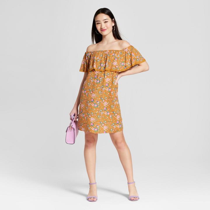Le Kate Women's Floral Print Off The Shoulder Dress - Everly Clothing (juniors') Gold