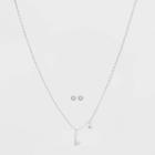 Silver Plated Cubic Zirconia Initial 'b' Chain Pendant Necklace And Earring Set - A New Day