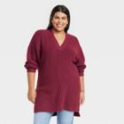 Women's Plus Size V-neck Tunic Pullover Sweater - Ava & Viv Burgundy X, Red