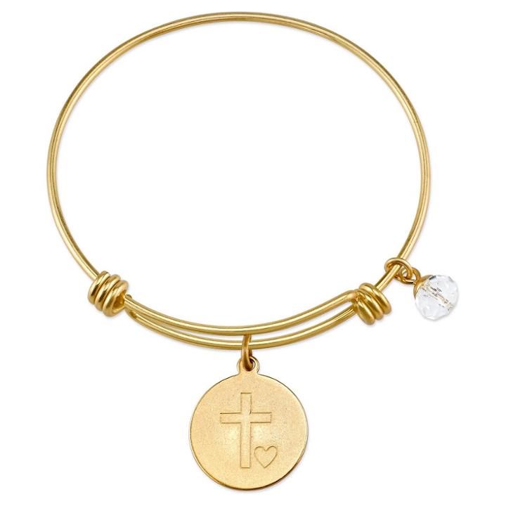 Distributed By Target Women's Stainless Steel Faith Hope Love Cross Expandable Bracelet - Gold (8),