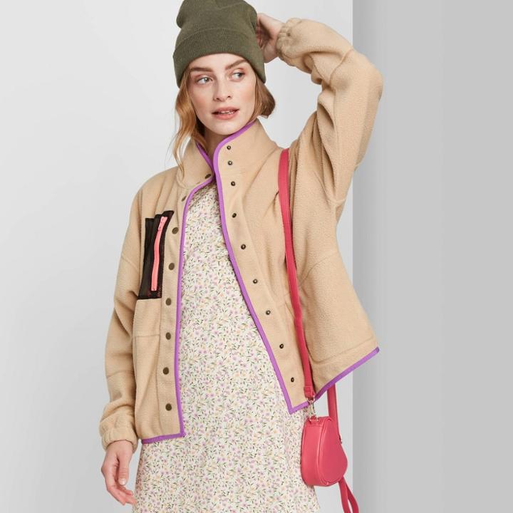 Women's Snap Front Faux Fur Jacket - Wild Fable Beige