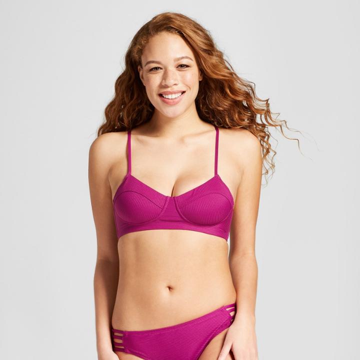 Women's Ribbed Bralette Bikini Top - Thistle Pink- L- Mossimo, Size: Large, Thistle Pink