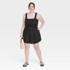 Women's Plus Size Sleeveless Crossback Linen Romper Dress - A New Day Black