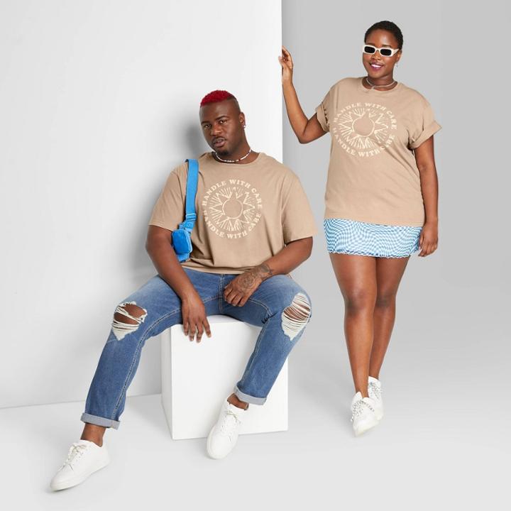 Men's Big & Tall Botanical Dyed Short Sleeve T-shirt - Original Use Tan/sun Print