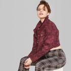 Women's Camo Print Oversized Cropped Denim Jacket - Wild Fable Burgundy