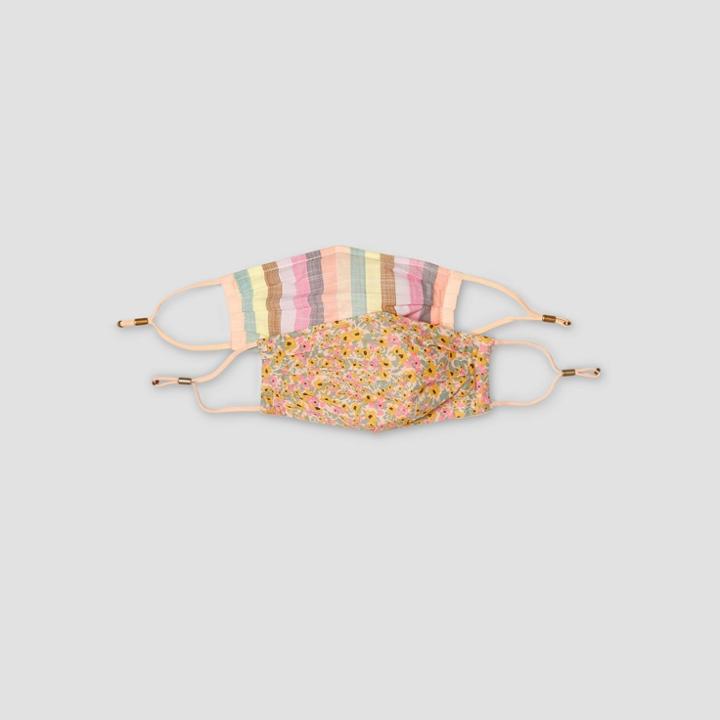 Women's 2pk Striped And Floral Print Fabric Face Mask - Universal Thread Orange