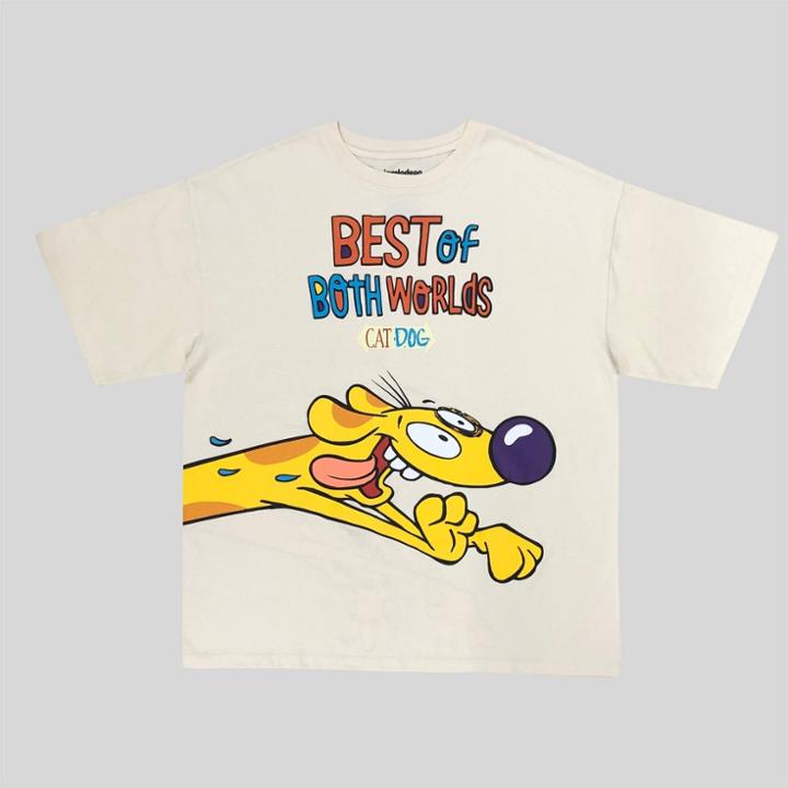 Women's Nickelodeon Cat Dog Oversized Short Sleeve Graphic T-shirt - Tan