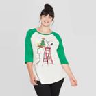 Peanuts Women's Snoopy Plus Size Graphic Raglan 3/4 Sleeve T-shirt (juniors') - White/green 2x, Women's,