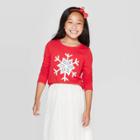 Girls' Long Sleeve Flip Sequin Snowflake T-shirt - Cat & Jack Red