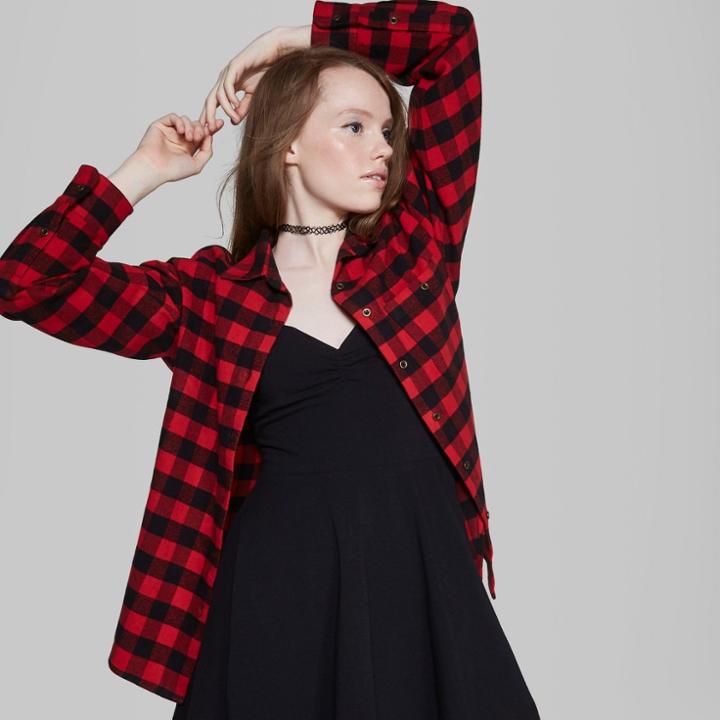 Women's Plaid Long Sleeve Flannel Button-down Shirt - Wild Fable Red