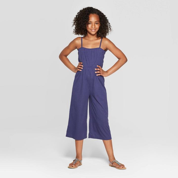 Girls' Cross Front Knit Jumpsuit - Art Class Navy (blue)