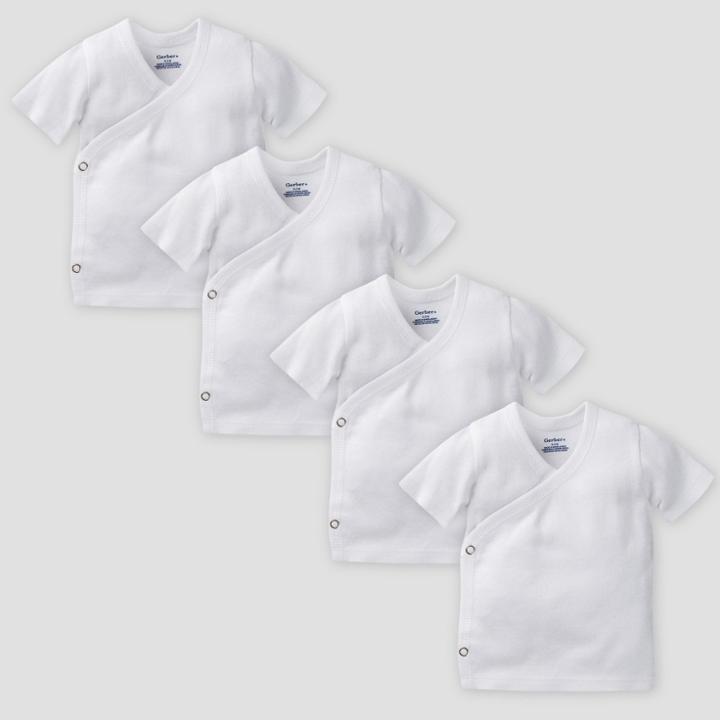 Petitegerber Baby Organic Cotton 4pk Short Sleeve Side Snap Shirt - White 0/3m, Kids Unisex,