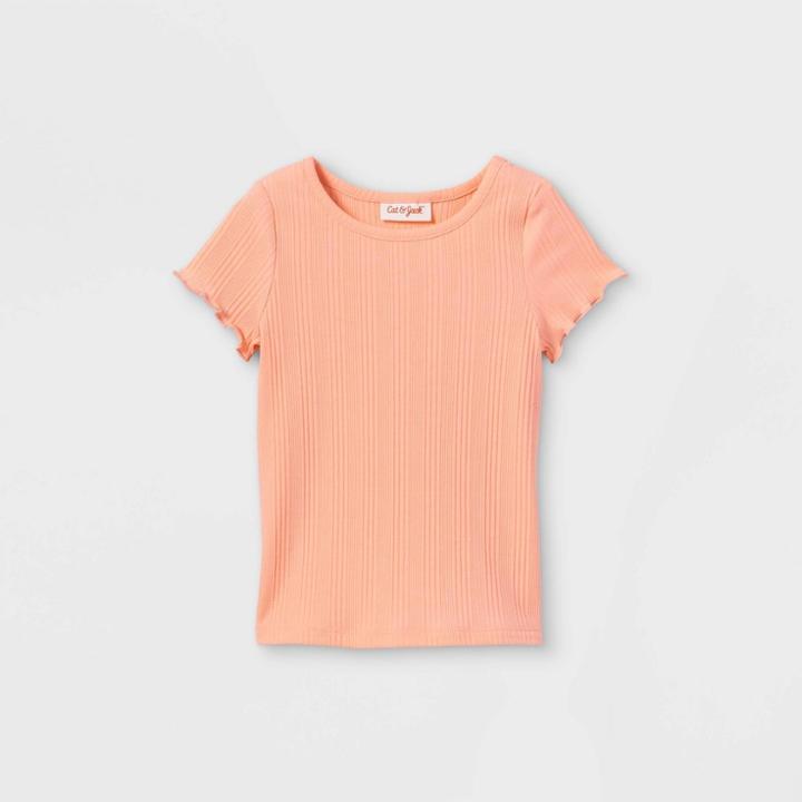 Toddler Girls' Solid Ribbed Short Sleeve T-shirt - Cat & Jack Peach
