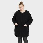Women's Plus Size Sherpa Overcoat Jacket - Ava & Viv Black X