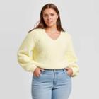 Women's Plus Size V-neck Pullover Sweater - Ava & Viv Yellow