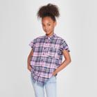 Girls' Plaid Button-down Shirt - Art Class Purple
