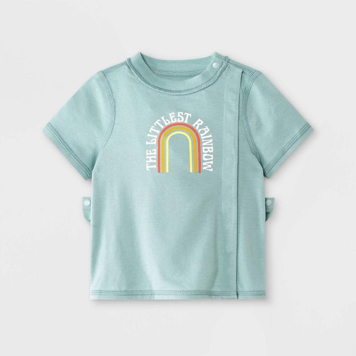 Baby Girls' Adaptive Side Snap Rainbow T-shirt - Cat & Jack Green Newborn
