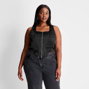 Women's Plus Size Zip-front Bustier - Future Collective With Kahlana Barfield Brown Black