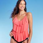 Women's Upf 50 Tiered Tankini Top - Aqua Green Coral Pink